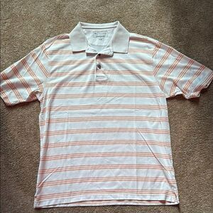 Jos A. Bank White and Orange Polo Shirt with Stripes